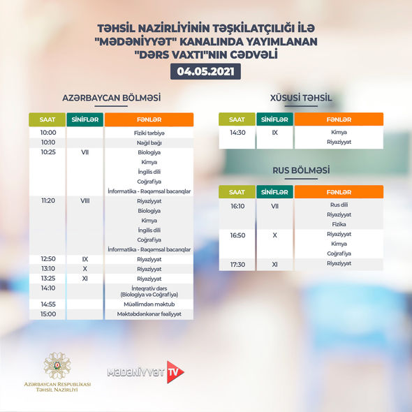 “Dərs vaxtı”nın bu günə olan cədvəli - FOTO