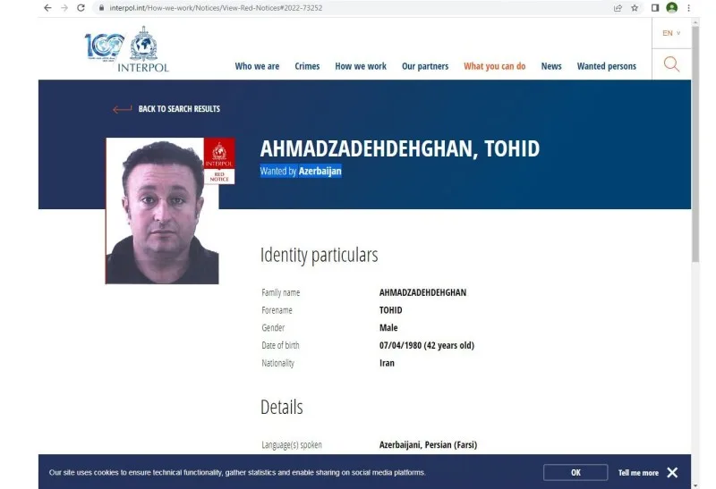 Azərbaycan İran vətəndaşını beynəlxalq axtarışa verdi