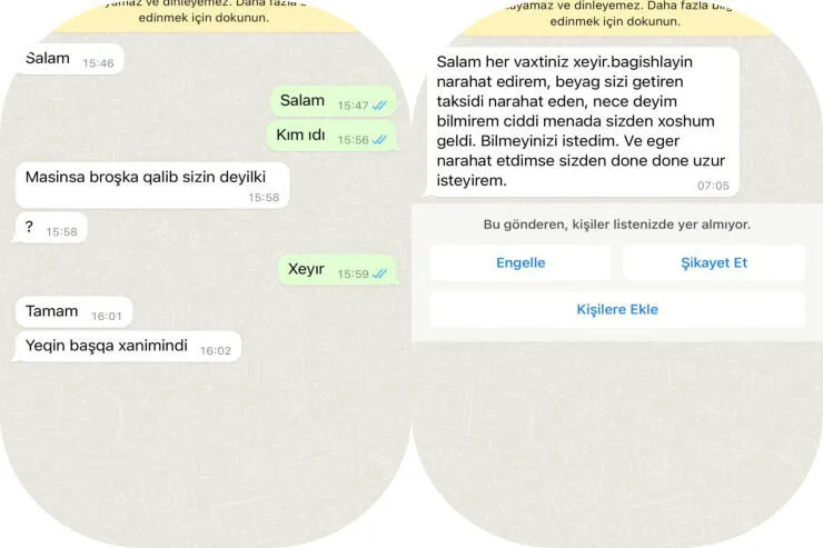Bəzi taksi sürücülərinin xanım sərnişinlərə yazdığı qeyri-etik MESAJLAR - FOTO