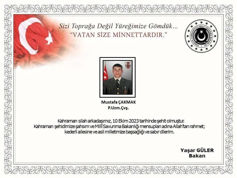 Türkiyə antiterror əməliyyatlarında daha bir şəhid verdi