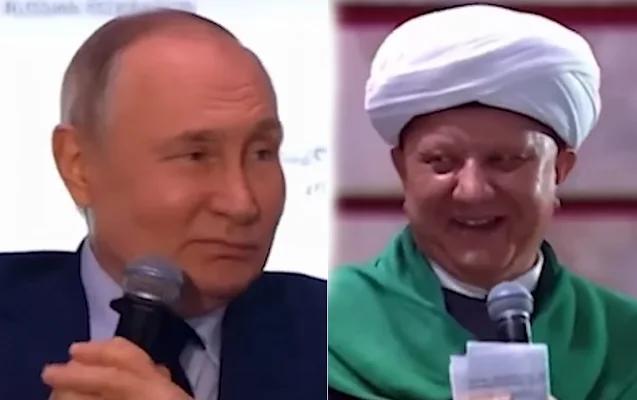 Putin müfti ilə belə salamlaşdı - VİDEO