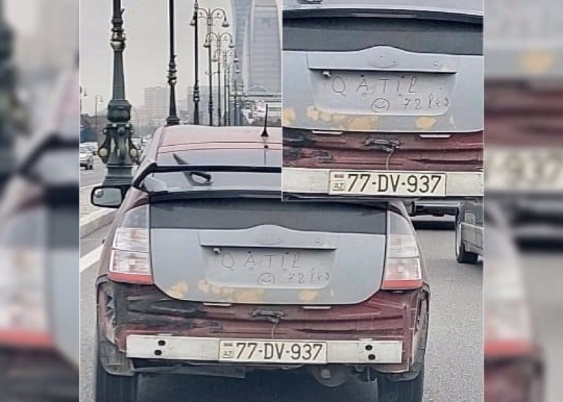 Avtomobilinə "qatil" yazan sürücü SAXLANILDI