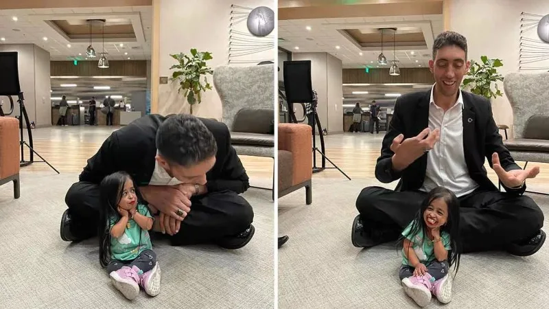 Dünyanın ən uzun və ən qısa adamı görüşdü - FOTO
