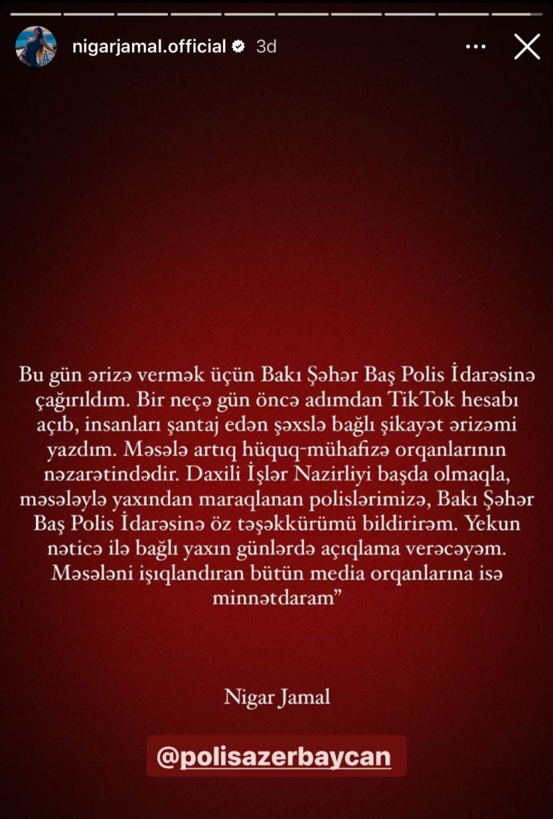 Nigar şikayətini rəsmiləşdirdi: "Ərizəmi yazdım"