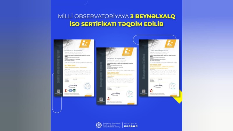 Milli Observatoriyaya 3 beynəlxalq İSO sertifikatı təqdim edilib