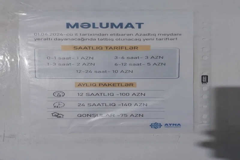AYNA parklanma qiymətlərinin artırılmasına aydınlıq gətirib