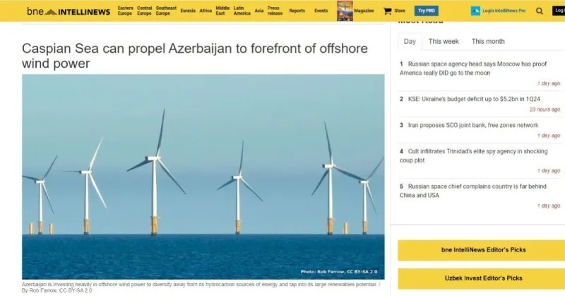 "BNE Intellinews": "Azərbaycan dəniz külək enerjisi üzrə liderə çevrilə bilər"