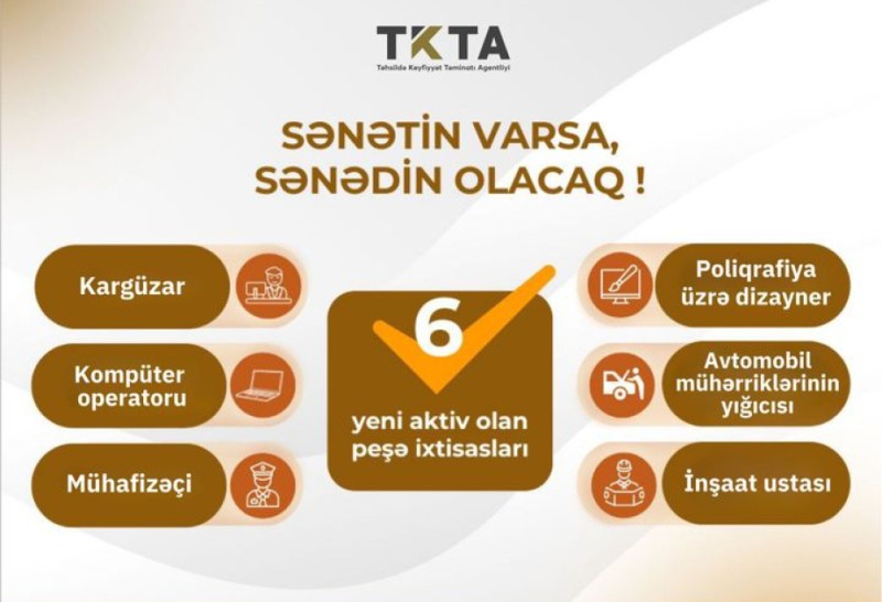  6 yeni peşə üzrə qiymətləndirmə üçün texniki baza formalaşdırılıb