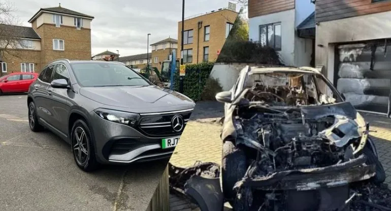 Elektriklə işləyən "Mercedes" enerji yığarkən partladı - VİDEO
