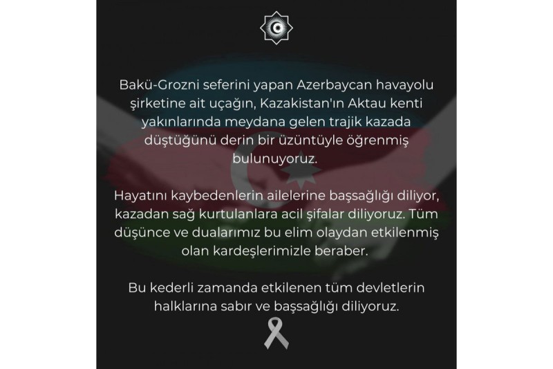 TDT AZAL-ın təyyarəsinin qəzaya uğraması ilə bağlı başsağlığı verib