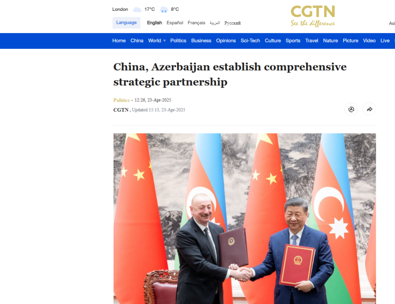 İlham Əliyevin səfəri Çin mediasında