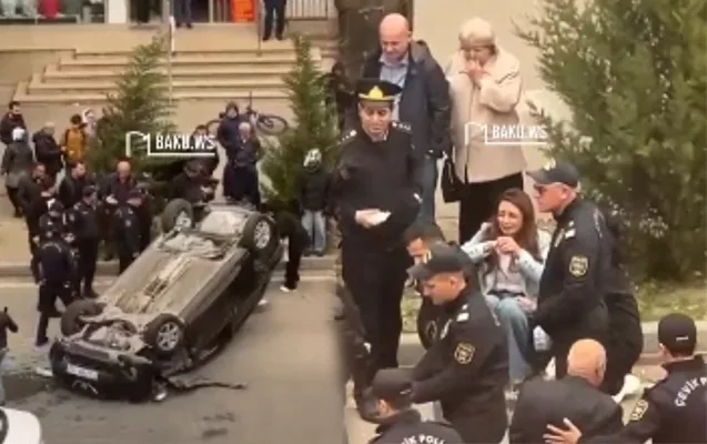 Bakıda xanım sürücü maşını aşırdı - VİDEO