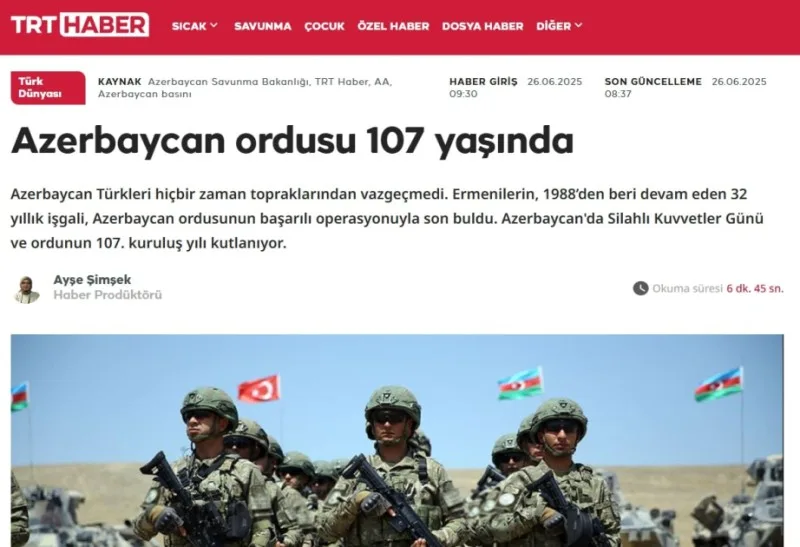 “TRT Haber” Azərbaycan Ordusuna həsr olunan reportaj yayımlayıb