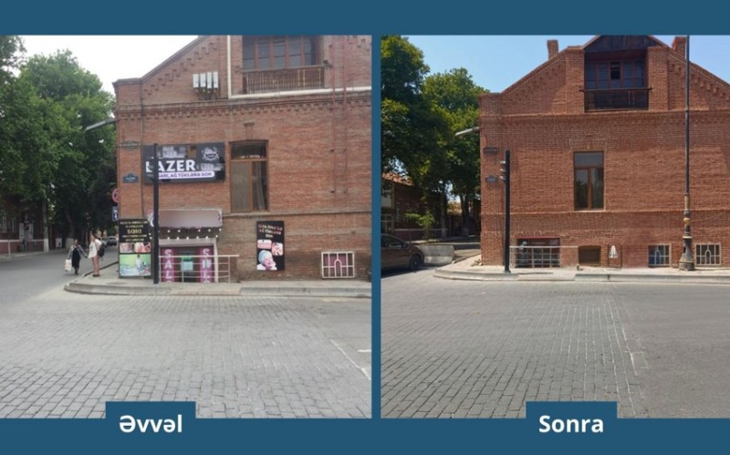 Gəncədə tarixi binaların üzərindəki reklam lövhələri sökülüb