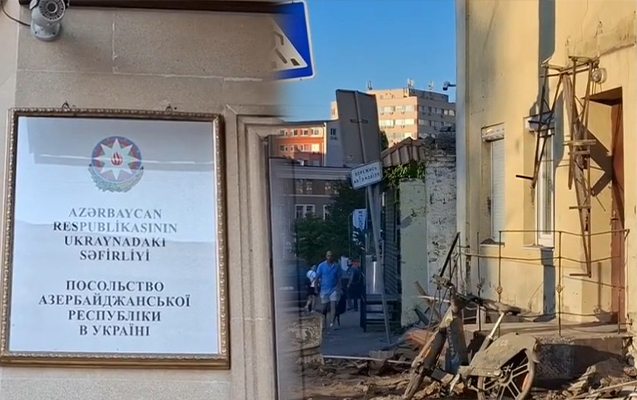 Raketin zərər vurduğu səfirliyimizin görüntüləri - VİDEO