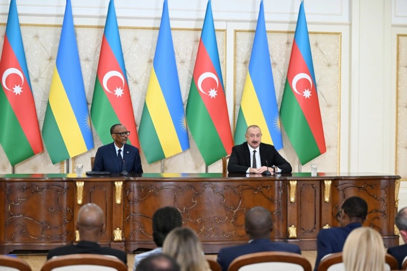 Azərbaycanla Ruanda prezidentləri mətbuata bəyanatlarla çıxış ediblər - FOTOLAR