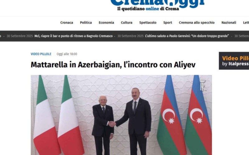 Mattarellanın Azərbaycana rəsmi səfəri İtaliya mediasında