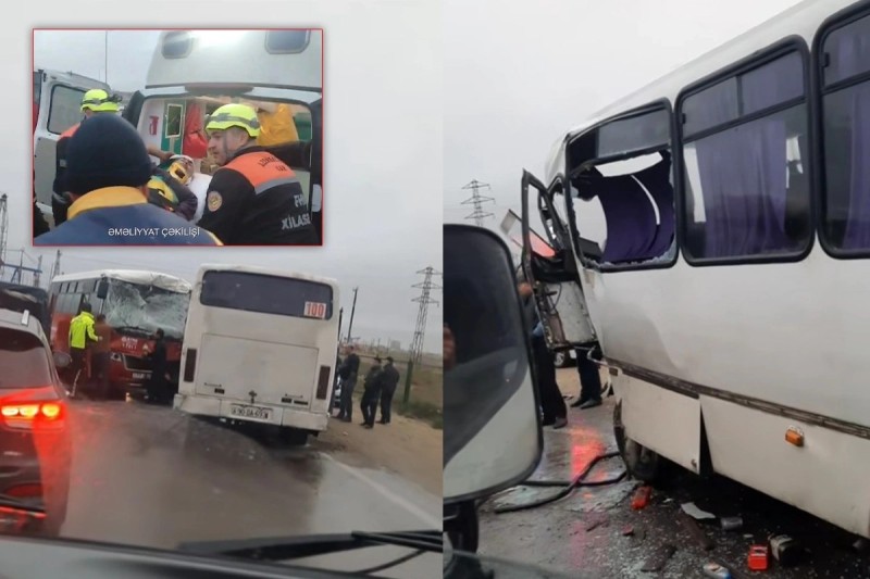 Bakıda avtobuslar toqquşdu - Sürücü belə çıxarıldı - VİDEO
