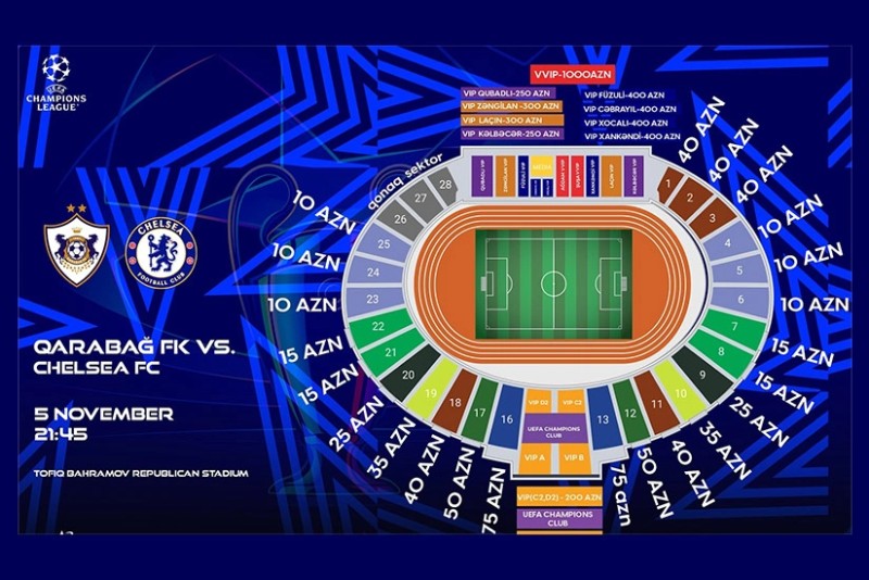 Qarabağ - Çelsi oyununun biletləri satışa çıxarıldı
