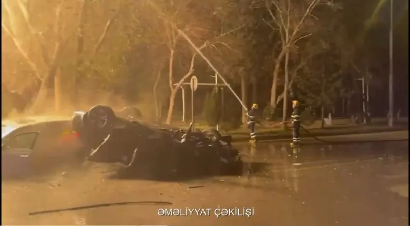 Bakıda qəza güclü yanğına səbəb oldu - VİDEO - YENİLƏNİB