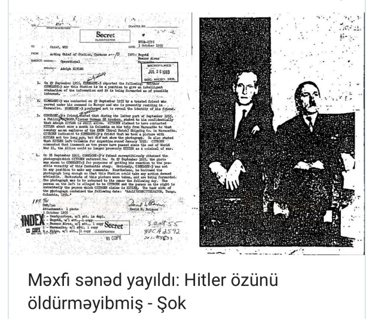 Məxfi sənəd yayıldı: Hitler özünü öldürməyibmiş - ŞOK