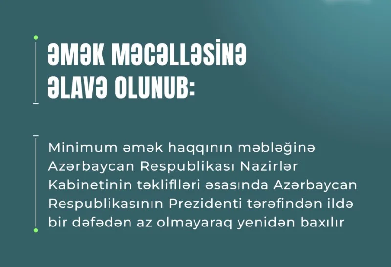 Minimum əməkhaqqı məbləğinə hər il azı bir dəfə yenidən baxılacaq