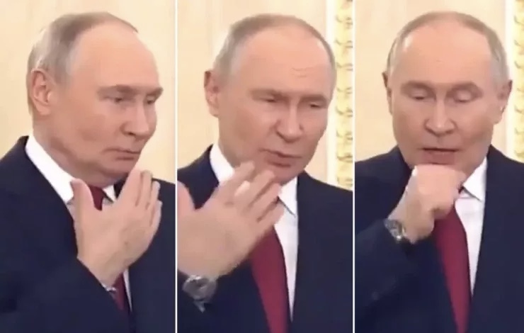 Qadınları təbrik edən Putin görün nə vəziyyətə düşdü - VİDEO