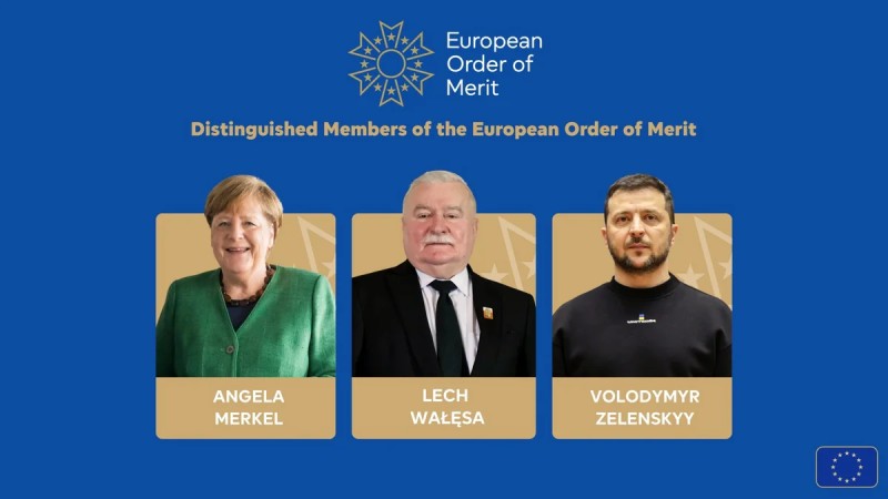 Merkel, Zelenski və Valensa Avropa Xidmət Ordeni ilə təltif olunublar
