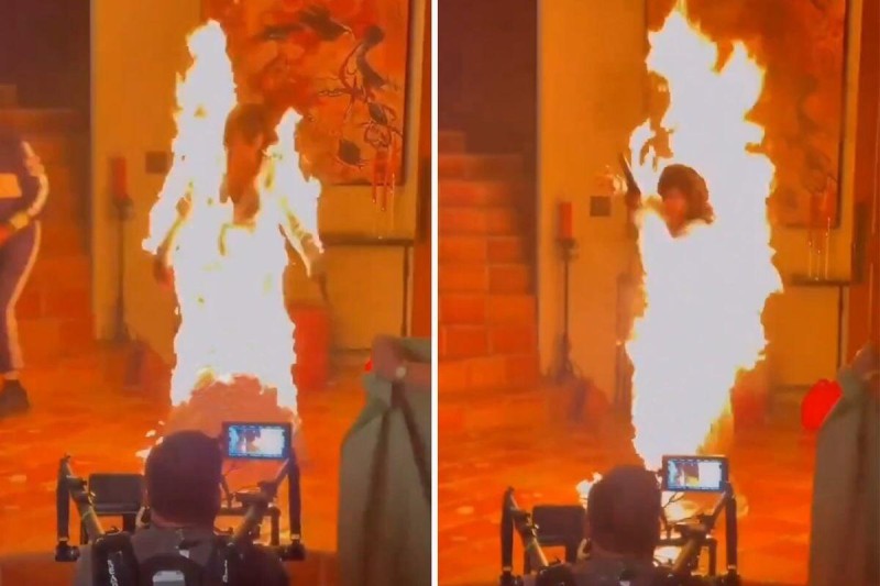 Dünya ulduzu klip çəkilişində alovlar içində qaldı