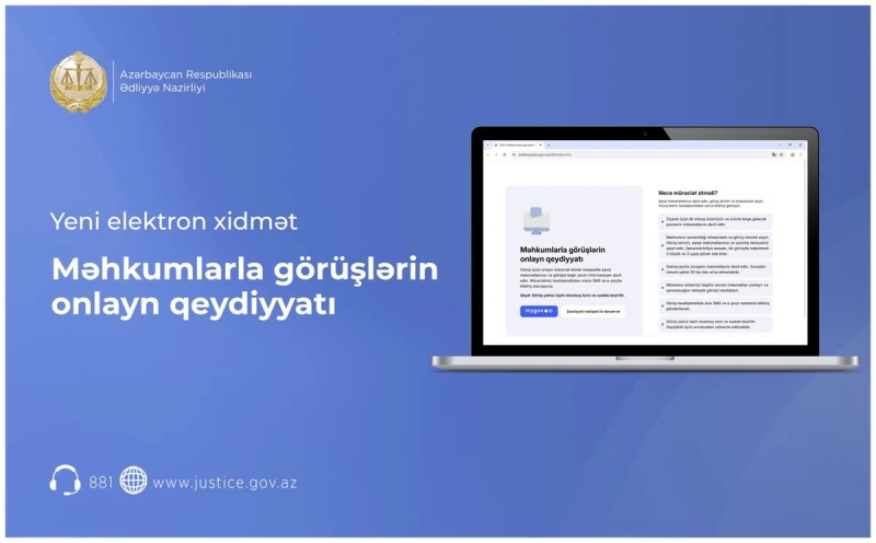 Məhkumlarla görüşlərin onlayn qeydiyyatı xidməti istifadəyə verilib