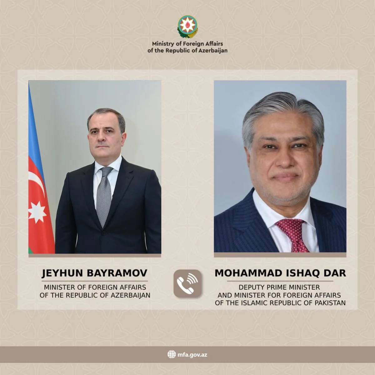 Ceyhun Bayramov ilə İshaq Dar telefonda danışdı