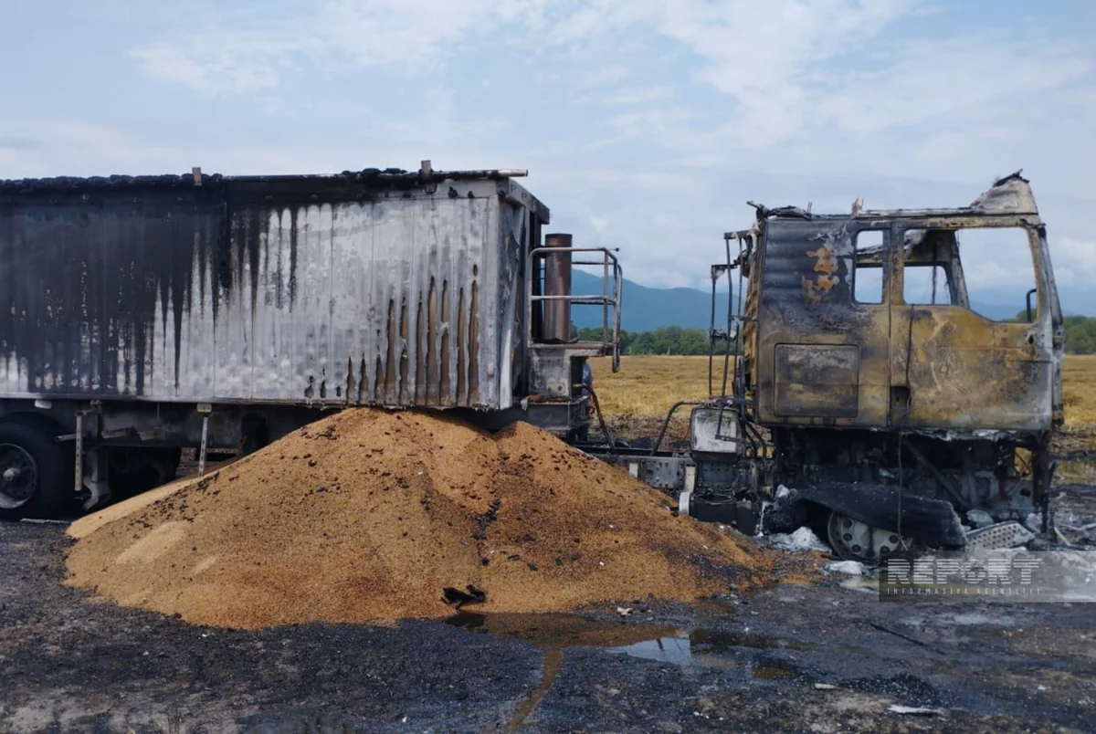Oğuzda buğda daşıyan TIR yandı