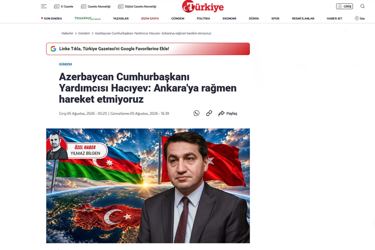 Hikmət Hacıyevin fikirləri Türkiyədə səhv təqdim edildi