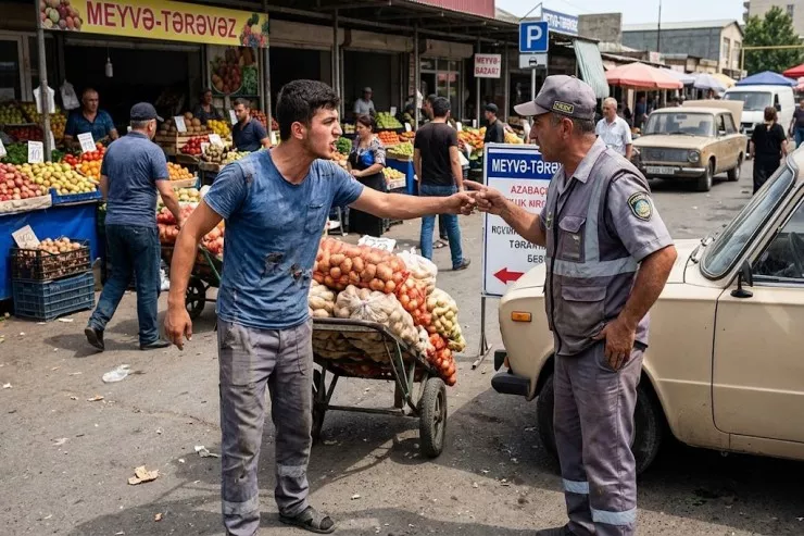 Şəmkir bazarında insident: Arabaçı “parkovşik”i döydü