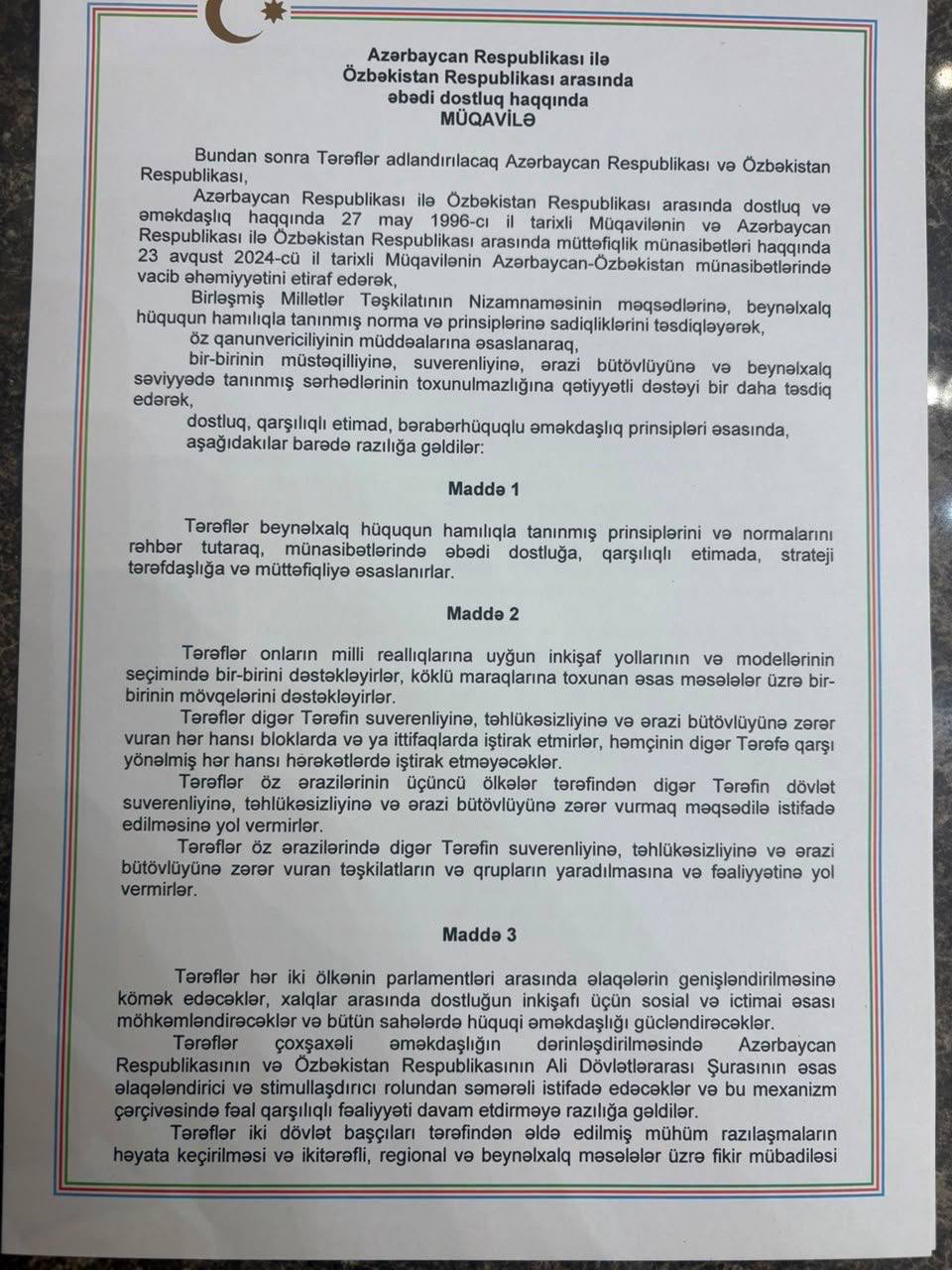 Azərbaycanla Özbəkistan arasında əbədi dostluq haqqında Müqavilə imzalandı – FOTOLAR