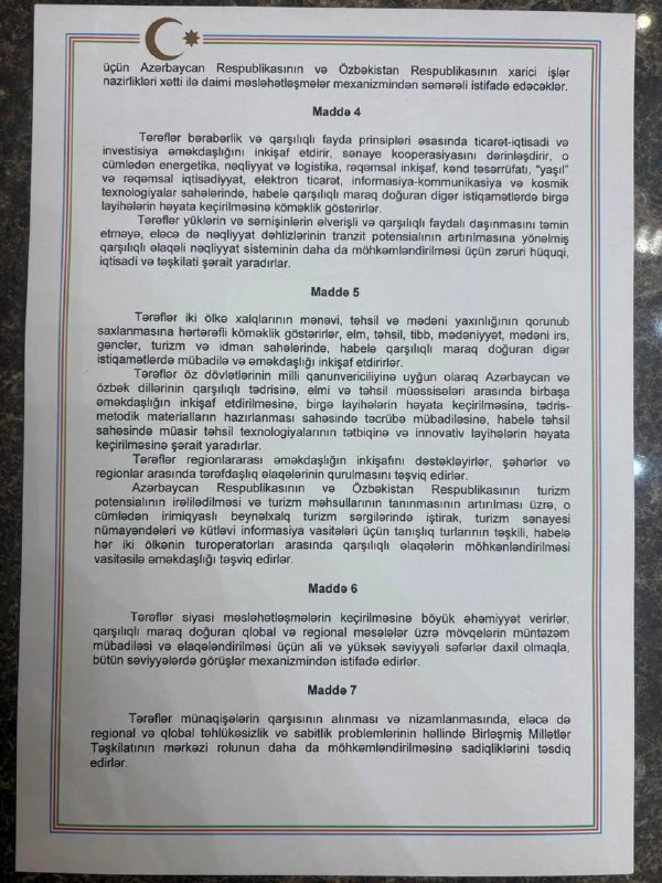 Azərbaycanla Özbəkistan arasında əbədi dostluq haqqında Müqavilə imzalandı – FOTOLAR