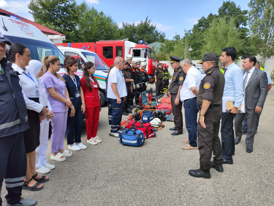FHN-in Sumqayıt Regional Mərkəzi nümunəvi mülki müdafiə məşqi keçirdi - FOTO
