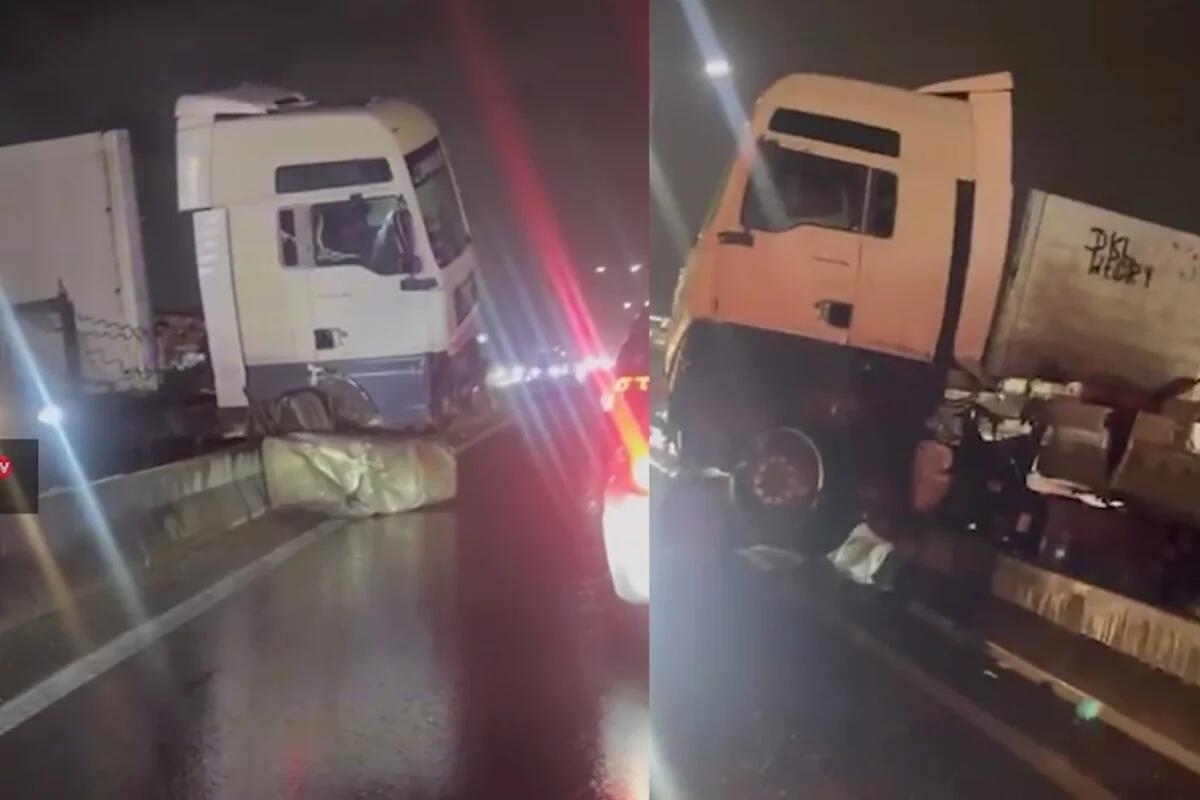 Yük avtomobili Bakı-Sumqayıt yolunda arakəsməyə çırpıldı - VİDEO
