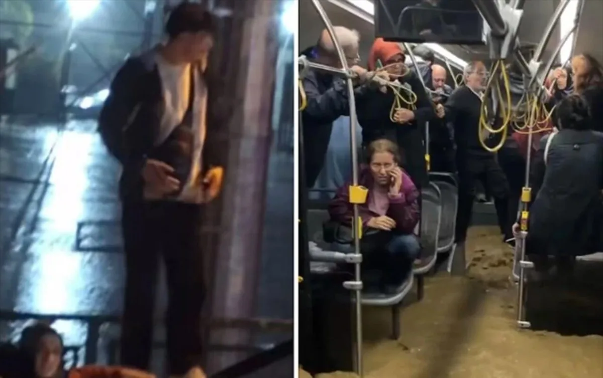 İstanbulda avtobusu su basdı - Sərnişin dama çıxdı - VİDEO